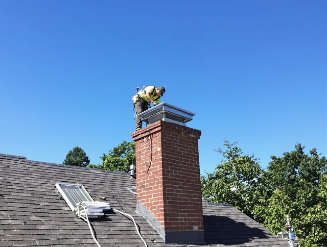 Enfield Chimney Sweep technician measuring a chimney cap in Enfield, CT