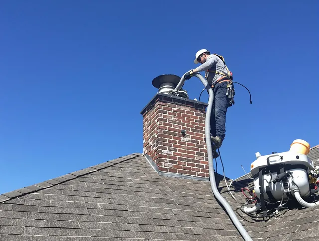 Dedicated Enfield Chimney Sweep team member cleaning a chimney in Enfield, CT