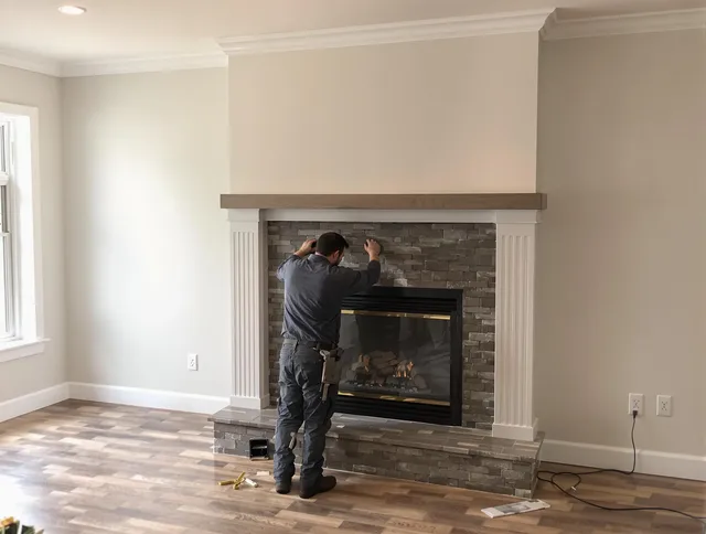 Enfield Chimney Sweep finishing a custom fireplace install in Enfield, CT